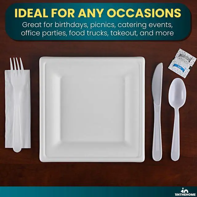 Alt view image 5 of 7 - Cutlery Set Disposable, Plastic Wrapped Cutlery Kit (Knife/Fork/Teaspoon/Napkin/Salt and Pepper), Heavy Duty, 50 Pack