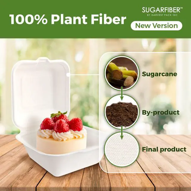 Alt view image 3 of 7 - 6X6 inch Compostable White Square Clamshell Take Out Food Containers togo Ideal bento cake box & burger container,PFAS Free Heavy Duty Sugarcane Bagasse Boxes, Microwavable Eco Friendly mini clam box