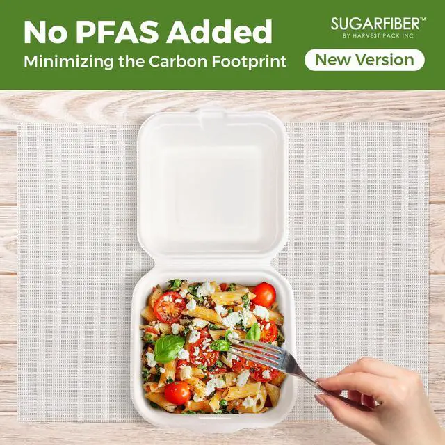 Alt view image 5 of 7 - 6X6 inch Compostable White Square Clamshell Take Out Food Containers togo Ideal bento cake box & burger container,PFAS Free Heavy Duty Sugarcane Bagasse Boxes, Microwavable Eco Friendly mini clam box