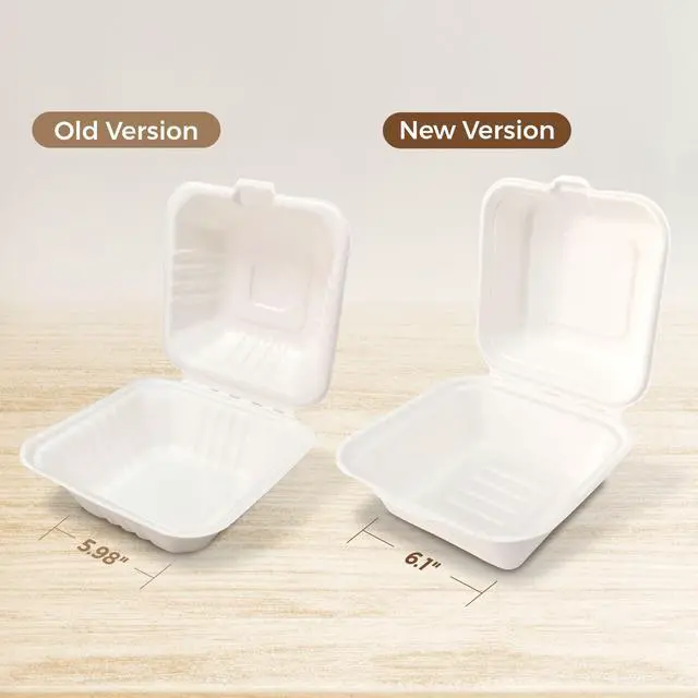 Alt view image 6 of 7 - 6X6 inch Compostable White Square Clamshell Take Out Food Containers togo Ideal bento cake box & burger container,PFAS Free Heavy Duty Sugarcane Bagasse Boxes, Microwavable Eco Friendly mini clam box