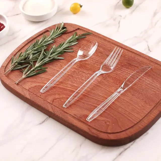 Alt view image 7 of 7 - 360 Count Heavy Duty Clear Plastic Silverware,Plastic Cutlery Set | 150 Forks, 150 Spoons, 60 Knives, Disposable Plastic Utensils Set, Plasticware Bulk for Parties, Catering, Picnic