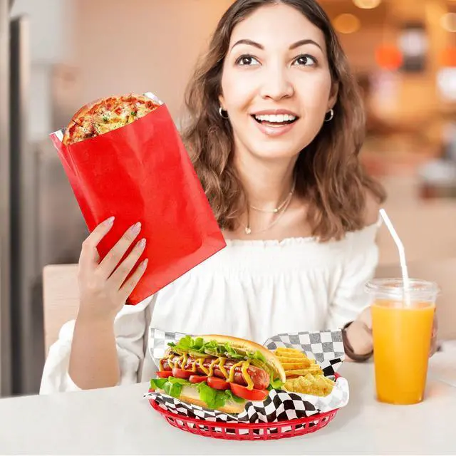 Alt view image 7 of 7 - Large Hamburger Foil Bags, 100pcs 6.3"x10.3"x1.6" Red Foil Sandwich Bags, Disposable Aluminum Foil Food Storage Bags for Hot Food, Bakery Cookies, Treats, Snack, BBQ Take-out