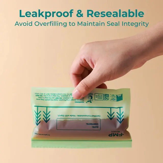 Alt view image 3 of 7 - 50 Pack 100% Compostable Snack Bags, 6.5 x 4.1" Resealable Food Storage Bags Snack Size, Plant-Based Freezer Bags for Food, ASTM D6400, US BPI & EU OK Compost Certified