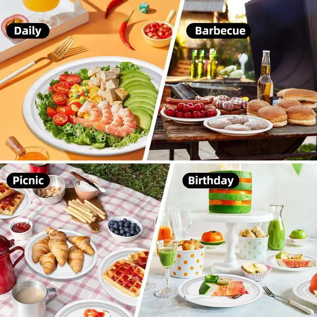Alt view image 6 of 7 - 25 Count 10x12 Inch White Plastic Plates, Disposable Oval Plates | BPA-free lightweight oval plastic plates. Flexible & leak-proof. Great for daily use, backyard BBQ, picnics, and parties.