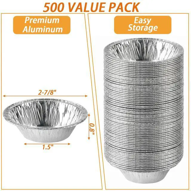 Alt view image 3 of 7 - 500 Pack Aluminum Foil Egg Tart Molds, 2.8 Inch Disposable Pie Tins Pans and Tinfoil Cupcake Circular Baking Cup for Baking, Making Tarts, Quiche Pie, Caramel Pudding