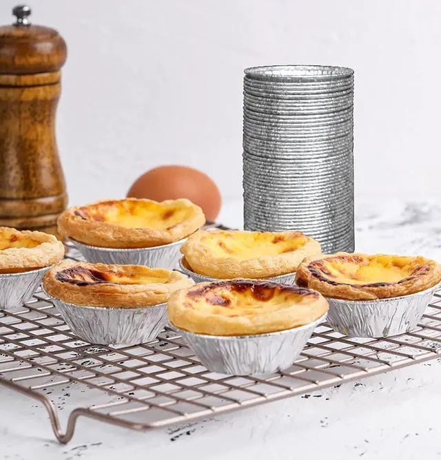 Alt view image 6 of 7 - 500 Pack Aluminum Foil Egg Tart Molds, 2.8 Inch Disposable Pie Tins Pans and Tinfoil Cupcake Circular Baking Cup for Baking, Making Tarts, Quiche Pie, Caramel Pudding