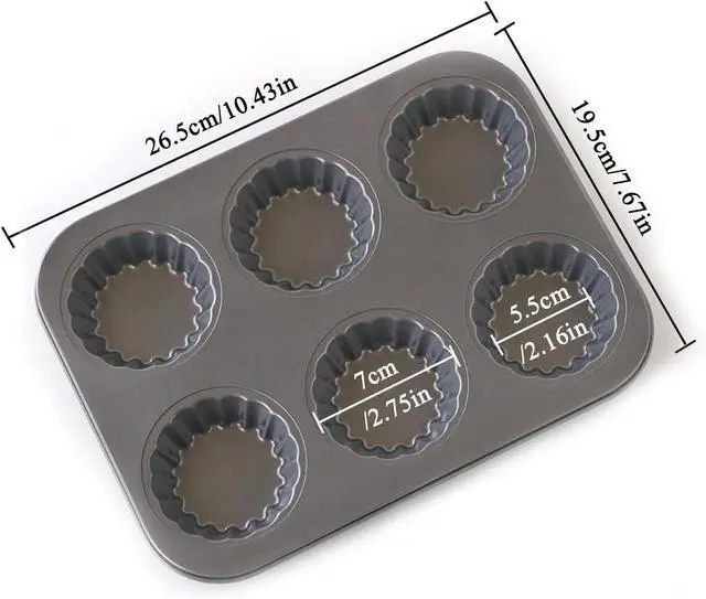 Alt view image 2 of 7 - Mini Tart Pan, 2.75" Egg Tart Molds 6-Cavity Non Stick Fluted Mini Tart Mould, Reusable Quiche Bakeware Carbon Steel for Pies, Quiche, Cheese Cakes, Desserts(Not Included Cutting Mold)