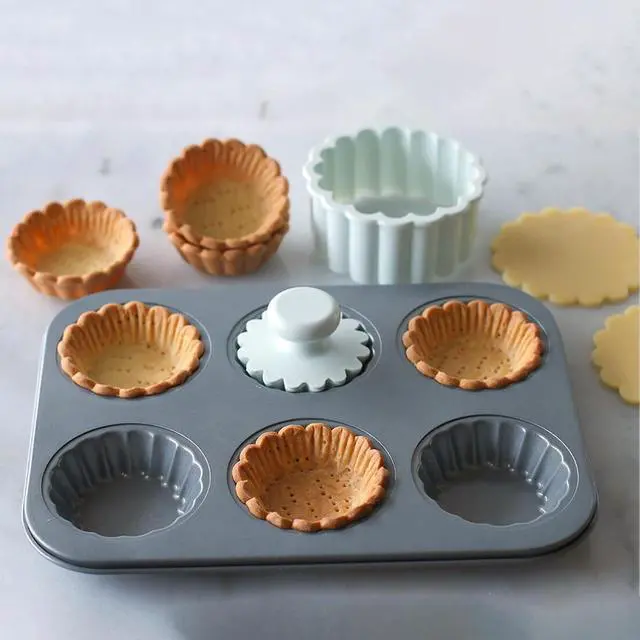 Alt view image 4 of 7 - Mini Tart Pan, 2.75" Egg Tart Molds 6-Cavity Non Stick Fluted Mini Tart Mould, Reusable Quiche Bakeware Carbon Steel for Pies, Quiche, Cheese Cakes, Desserts(Not Included Cutting Mold)