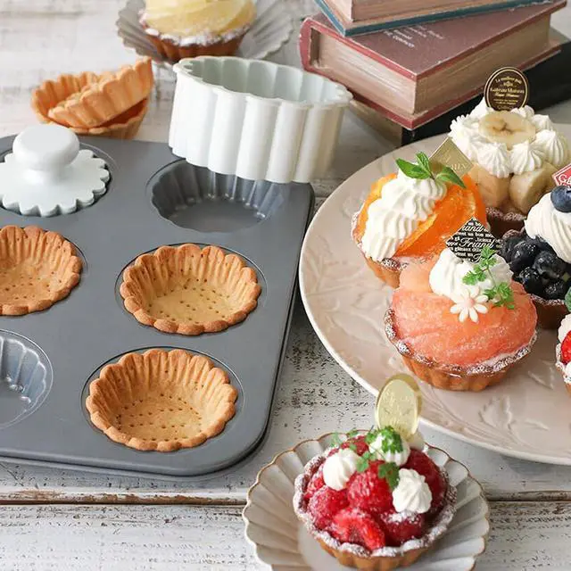 Alt view image 5 of 7 - Mini Tart Pan, 2.75" Egg Tart Molds 6-Cavity Non Stick Fluted Mini Tart Mould, Reusable Quiche Bakeware Carbon Steel for Pies, Quiche, Cheese Cakes, Desserts(Not Included Cutting Mold)