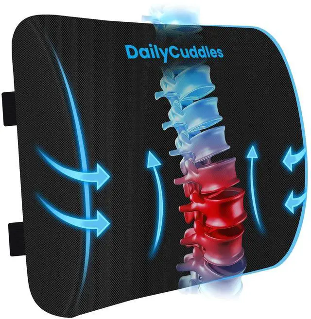 Main image of Lumbar Support Pillow, Ergonomic Back Cushion for Office Chair, Black/Large | Memory Foam Back Pillow with Adjustable Strap for Long-Hour Sitting , Gaming Chair, Back Support for Pain Relief