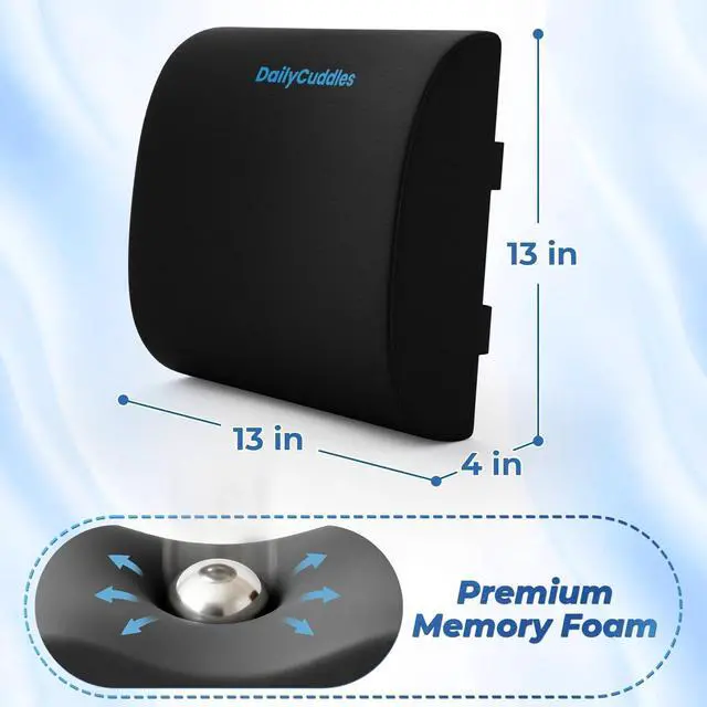 Alt view image 2 of 7 - Lumbar Support Pillow, Ergonomic Back Cushion for Office Chair, Black/Large | Memory Foam Back Pillow with Adjustable Strap for Long-Hour Sitting , Gaming Chair, Back Support for Pain Relief