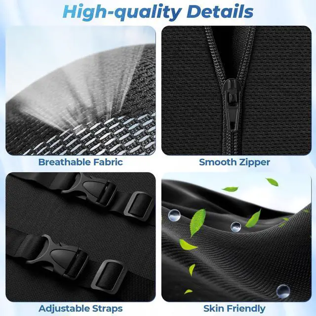 Alt view image 4 of 7 - Lumbar Support Pillow, Ergonomic Back Cushion for Office Chair, Black/Large | Memory Foam Back Pillow with Adjustable Strap for Long-Hour Sitting , Gaming Chair, Back Support for Pain Relief