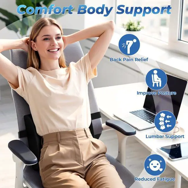 Alt view image 5 of 7 - Lumbar Support Pillow, Ergonomic Back Cushion for Office Chair, Black/Large | Memory Foam Back Pillow with Adjustable Strap for Long-Hour Sitting , Gaming Chair, Back Support for Pain Relief