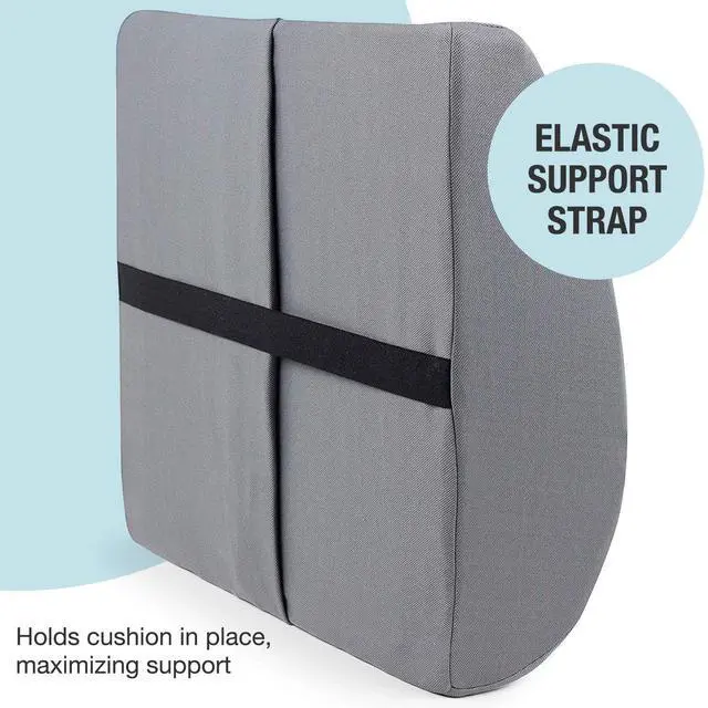 Alt view image 5 of 7 - Lumbar Support Pillow for Chair to Assist with Back Support with Removable Washable Cover and Firm Insert to Ease Lower Back Pain while Improving Posture, 14 x 13 x 5, Contoured Foam, Elite, Gray