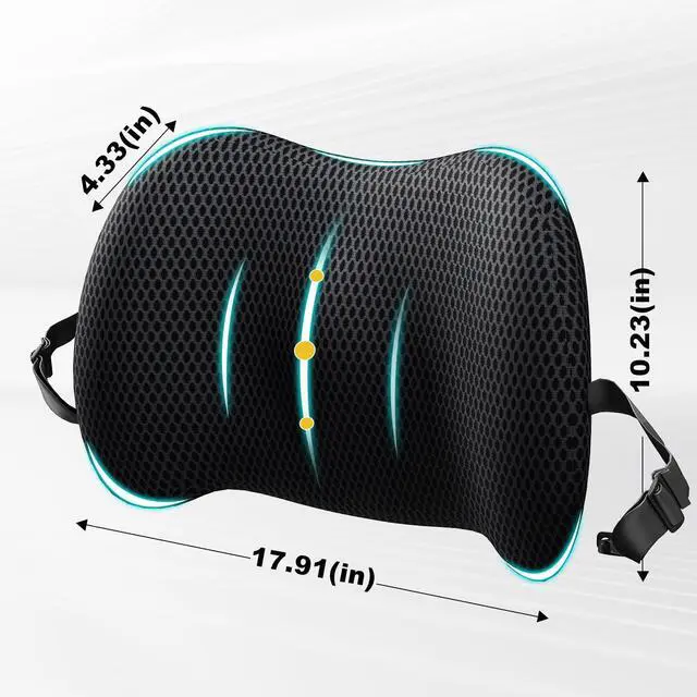 Alt view image 2 of 7 - Lumbar Support Pillow for Car, Memory Foam Car Back Cushion | Car Seat Back Pillow for Driving, Adjustable Strap, Ergonomic Lower Back Support Pillow, Office Chairs and Wheelchairs