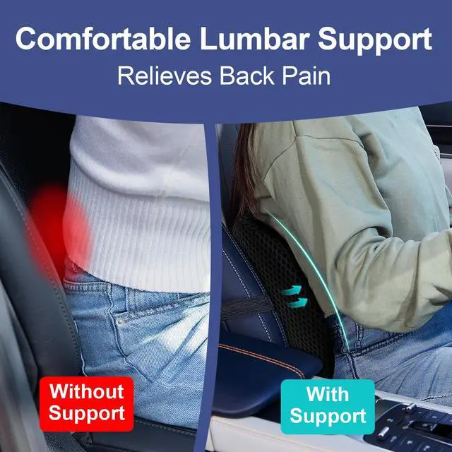 Alt view image 4 of 7 - Lumbar Support Pillow for Car, Memory Foam Car Back Cushion | Car Seat Back Pillow for Driving, Adjustable Strap, Ergonomic Lower Back Support Pillow, Office Chairs and Wheelchairs