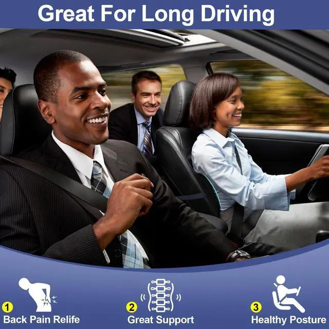 Alt view image 3 of 7 - Lumbar Support Pillow for Car, Memory Foam Car Back Cushion | Car Seat Back Pillow for Driving, Adjustable Strap, Ergonomic Lower Back Support Pillow, Office Chairs and Wheelchairs