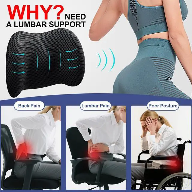 Alt view image 6 of 7 - Lumbar Support Pillow for Car, Memory Foam Car Back Cushion | Car Seat Back Pillow for Driving, Adjustable Strap, Ergonomic Lower Back Support Pillow, Office Chairs and Wheelchairs