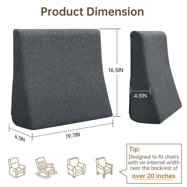Alt view image 2 of 7 - Lumbar Support Pillow for Sofa(Gray) | Rocking Chair Pillow for Lower Back Pain Relief/Lumbar Cushion for Sofa/Washable Cover