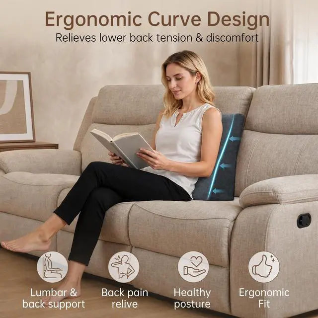 Alt view image 3 of 7 - Lumbar Support Pillow for Sofa(Gray) | Rocking Chair Pillow for Lower Back Pain Relief/Lumbar Cushion for Sofa/Washable Cover