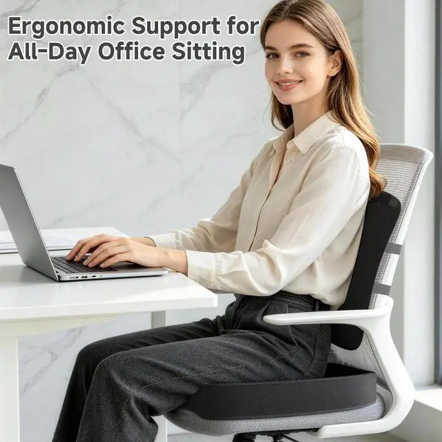 Alt view image 2 of 7 - Seat Cushion &Office Chair Cushion,Lumbar Support Pillow for Office Chair,Ergonomic Memory Foam Non-Slip Office Chair Cushion,Back Support Cushions for Tailbone&Sciatica Pain Relief Black