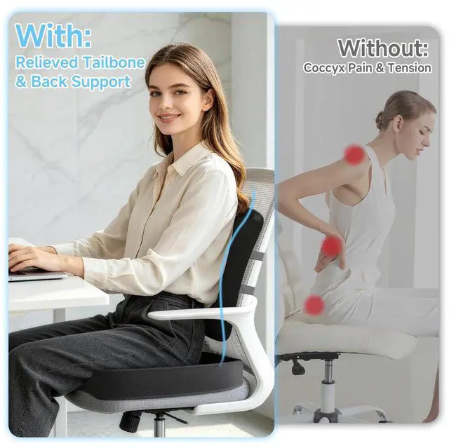 Alt view image 3 of 7 - Seat Cushion &Office Chair Cushion,Lumbar Support Pillow for Office Chair,Ergonomic Memory Foam Non-Slip Office Chair Cushion,Back Support Cushions for Tailbone&Sciatica Pain Relief Black