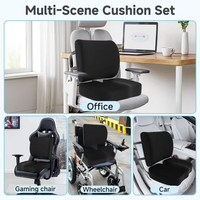 Alt view image 4 of 7 - Seat Cushion &Office Chair Cushion,Lumbar Support Pillow for Office Chair,Ergonomic Memory Foam Non-Slip Office Chair Cushion,Back Support Cushions for Tailbone&Sciatica Pain Relief Black