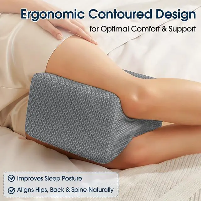 Alt view image 3 of 7 - Memory Foam Knee & Leg Pillow for Side Sleepers, Grey, Large | Ergonomic Supports Knees, Legs, Hips, Back and Spinal Alignment for Side Sleeping and Pregnancy, Removable Washable Cover