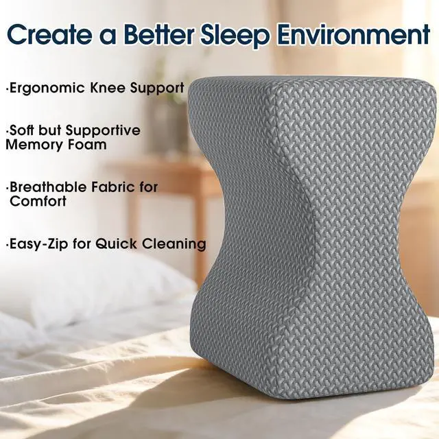 Alt view image 4 of 7 - Memory Foam Knee & Leg Pillow for Side Sleepers, Grey, Large | Ergonomic Supports Knees, Legs, Hips, Back and Spinal Alignment for Side Sleeping and Pregnancy, Removable Washable Cover