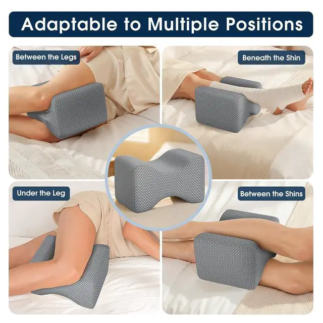 Alt view image 6 of 7 - Memory Foam Knee & Leg Pillow for Side Sleepers, Grey, Large | Ergonomic Supports Knees, Legs, Hips, Back and Spinal Alignment for Side Sleeping and Pregnancy, Removable Washable Cover