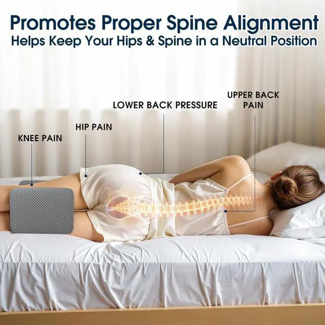 Alt view image 7 of 7 - Memory Foam Knee & Leg Pillow for Side Sleepers, Grey, Large | Ergonomic Supports Knees, Legs, Hips, Back and Spinal Alignment for Side Sleeping and Pregnancy, Removable Washable Cover