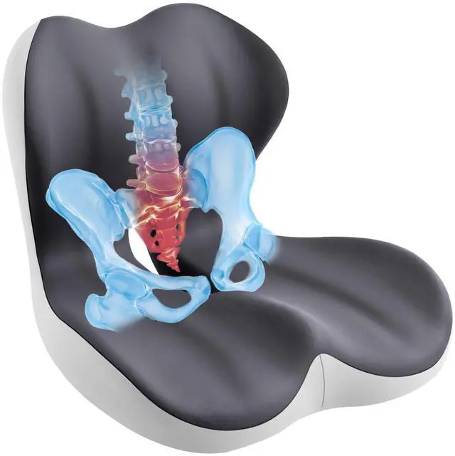 Main image of Back and Seat Cushion for Office, Back & Tailbone Pain Relief, Raised Cushion for Lumbar and Butt, Double-Sided Anti-Slip, Improves Sitting Posture, Ergonomic Memory Foam Lumbar Cushion
