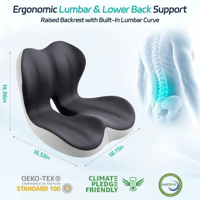 Alt view image 3 of 7 - Back and Seat Cushion for Office, Back & Tailbone Pain Relief, Raised Cushion for Lumbar and Butt, Double-Sided Anti-Slip, Improves Sitting Posture, Ergonomic Memory Foam Lumbar Cushion