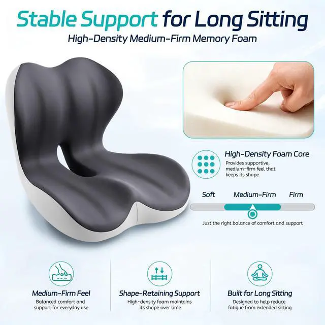 Alt view image 6 of 7 - Back and Seat Cushion for Office, Back & Tailbone Pain Relief, Raised Cushion for Lumbar and Butt, Double-Sided Anti-Slip, Improves Sitting Posture, Ergonomic Memory Foam Lumbar Cushion