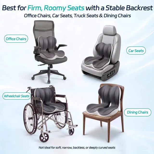 Alt view image 7 of 7 - Back and Seat Cushion for Office, Back & Tailbone Pain Relief, Raised Cushion for Lumbar and Butt, Double-Sided Anti-Slip, Improves Sitting Posture, Ergonomic Memory Foam Lumbar Cushion