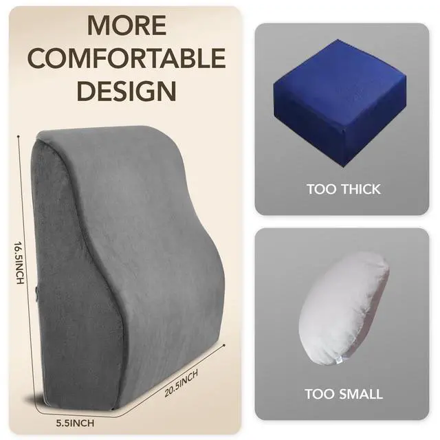 Alt view image 4 of 7 - Lumbar Support Pillow for Recliner,Large Memory Foam Back Support Cushion for Sofa & Gaming Chair, Ergonomic Backrest Pillow for Elderly, Comfortable Couch Cushion with Machine Washable Cover,Gray