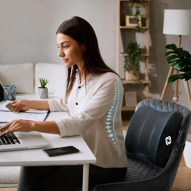 Alt view image 2 of 6 - Lumbar Support Pillow for Office Chair and Car Seat, Perfectly Balanced Memory Foam, Versatile Lower Back Cushion, Black Plush
