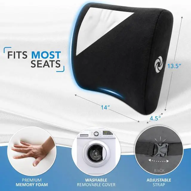 Alt view image 5 of 6 - Lumbar Support Pillow for Office Chair and Car Seat, Perfectly Balanced Memory Foam, Versatile Lower Back Cushion, Black Plush