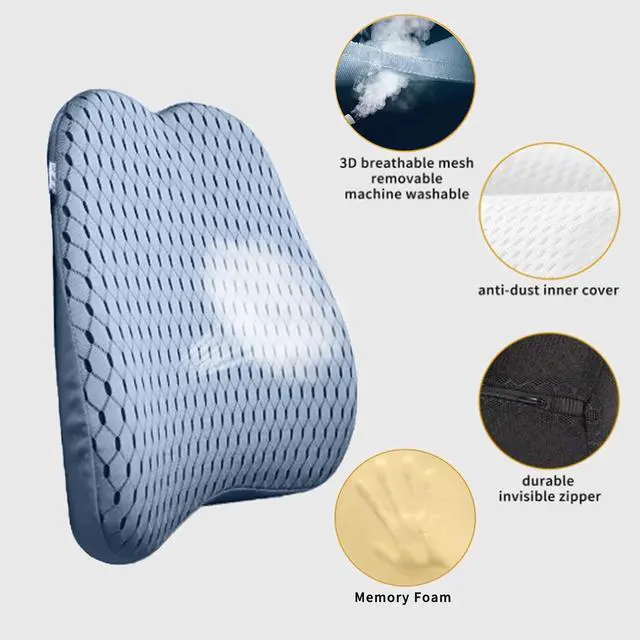 Alt view image 4 of 6 - Memory Foam car Lumbar Support Pillow - Memory Foam Back Cushion - for car Seats, Office Chairs, recliners, Sofas, etc. (Gray)