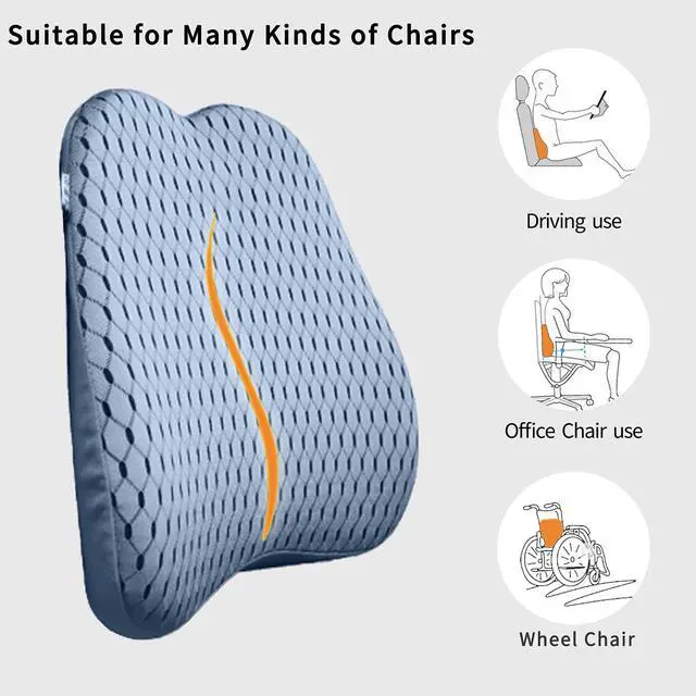Alt view image 5 of 6 - Memory Foam car Lumbar Support Pillow - Memory Foam Back Cushion - for car Seats, Office Chairs, recliners, Sofas, etc. (Gray)