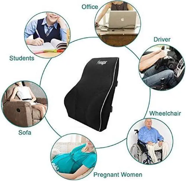 Alt view image 4 of 5 - Lumbar Support Pillow Back Support for Lower Back Pain Relief Improve Posture, Extra Large Memory Foam Pillows for Car Seat Office Chair Home, Mesh Cover Double Adjustable Straps, Black