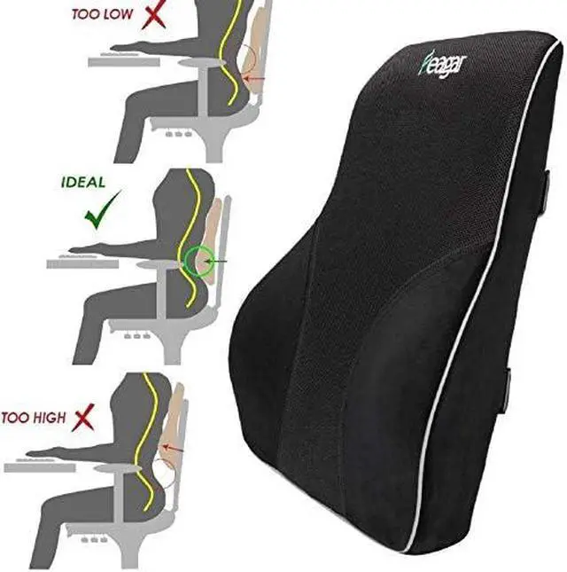 Alt view image 5 of 5 - Lumbar Support Pillow Back Support for Lower Back Pain Relief Improve Posture, Extra Large Memory Foam Pillows for Car Seat Office Chair Home, Mesh Cover Double Adjustable Straps, Black
