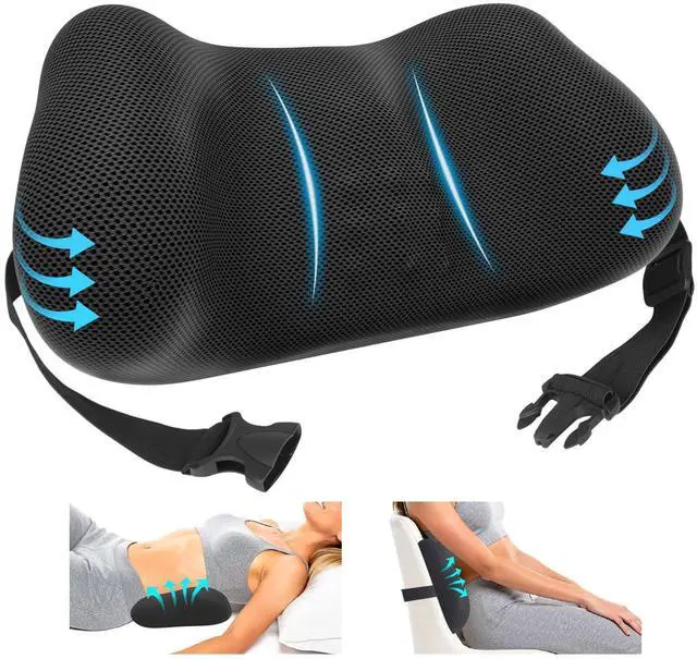 Main image of Lumbar Support Pillow, Memory Foam Back Cushion for Office Chair Car, Black | Ergonomic Lower Back Support with Adjustable Strap, Breathable Removable Cover for Couch, Wheelchair, Driving Seat