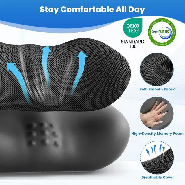 Alt view image 4 of 7 - Lumbar Support Pillow, Memory Foam Back Cushion for Office Chair Car, Black | Ergonomic Lower Back Support with Adjustable Strap, Breathable Removable Cover for Couch, Wheelchair, Driving Seat