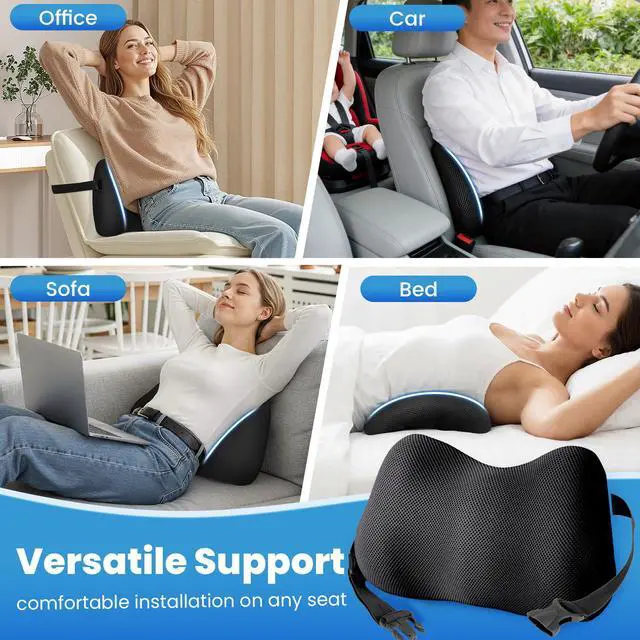 Alt view image 6 of 7 - Lumbar Support Pillow, Memory Foam Back Cushion for Office Chair Car, Black | Ergonomic Lower Back Support with Adjustable Strap, Breathable Removable Cover for Couch, Wheelchair, Driving Seat