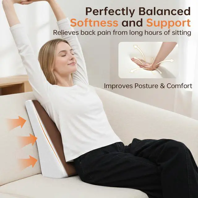 Alt view image 4 of 5 - Lumbar Support Pillow for Recliner, Ergonomic Back Support for Couch | Backrest Pillow, Improve Posture, Relieve Back Pain for Long Sitting & Elderly, for Armchair & Sofa, Removable Cover,Brown