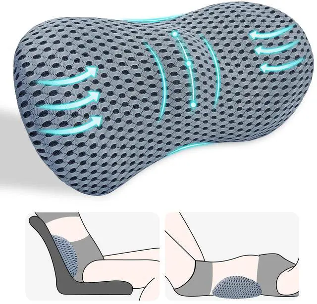 Main image of Lumbar Support Pillow for Office Chair, Back Support Pillow, Gray | Memory Foam Lumbar Pillow for Low Back Pain Relief, Ergonomic Streamline Car Seat, Office Chair, Recliner and Bed