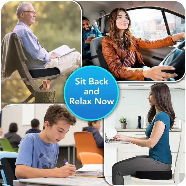 Alt view image 4 of 7 - Seat Cushion & Lumbar Support Pillow for Office Chair, Car, Wheelchair Memory Foam Desk Chair Cushion for Sciatica, Lower Back & Tailbone Pain Relief Desk Pad with Adjustable Strap 3D Washable Cover