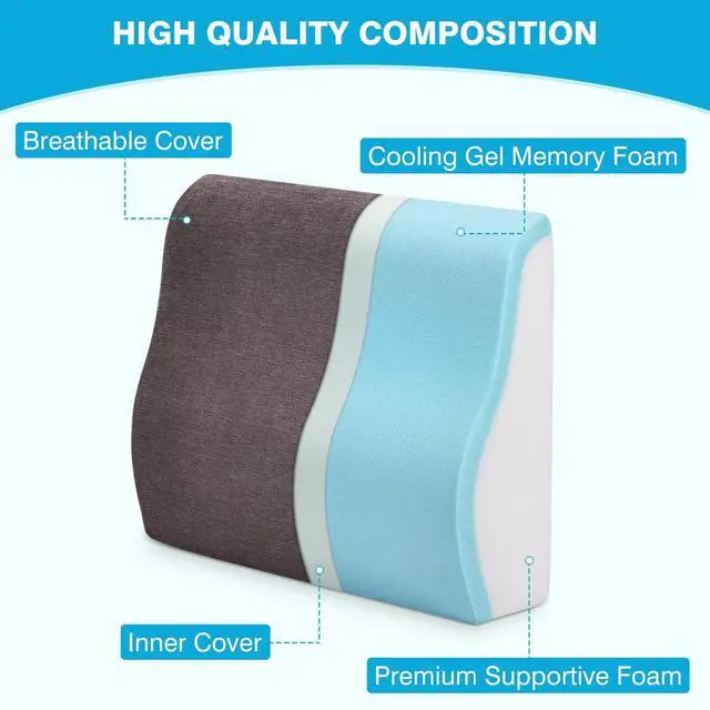 Alt view image 2 of 7 - Back Support Pillow for Recliner Dual Layer Lumbar Support Pillow with Gel Memory Foam Ergonomic Orthopedic Couch Lumbar Cushions for Elderly Lower Back Pain Relief Washable Cover Brown