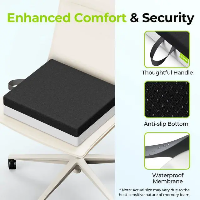 Alt view image 6 of 7 - Ventilation Seat Cushion with Innovation Heat Dissipation Design, Wheelchair Cushion with Supportive Memory Foam, Waterproof & Anti-Slip Cover, Improve & Tailbone Comfort (Black, X-Large)